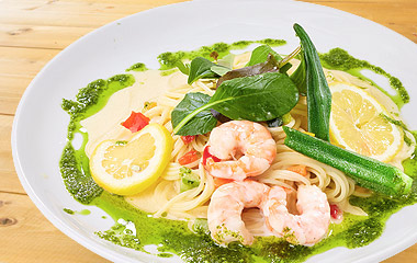 海老の冷製レモンクリームパスタ